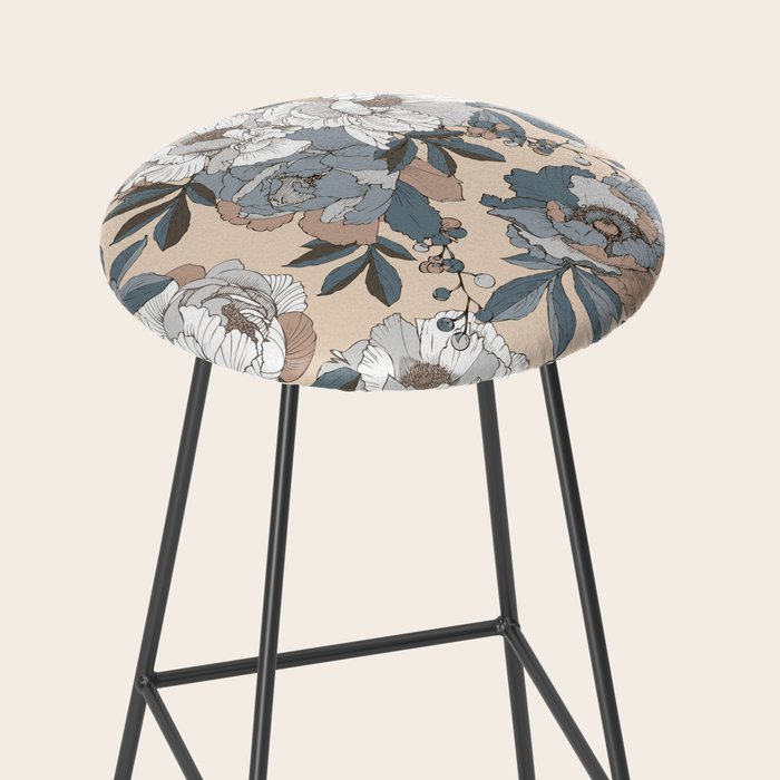 pattern lush blue, beige and white peonies Stool Gallery Image 2