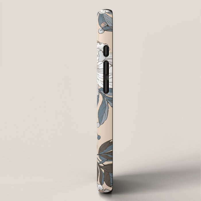 pattern lush blue, beige and white peonies iPhone Case Gallery Image 2