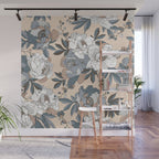 pattern lush blue, beige and white peonies Wall Mural Gallery Image 1