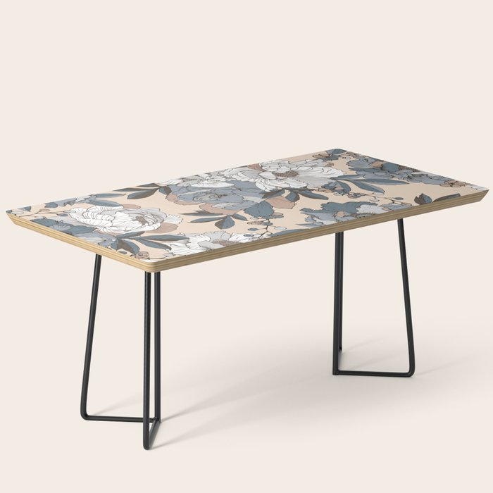 pattern lush blue, beige and white peonies Coffee Table Gallery Image 1