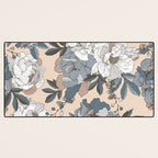 pattern lush blue, beige and white peonies Desk Mat Gallery Image 3