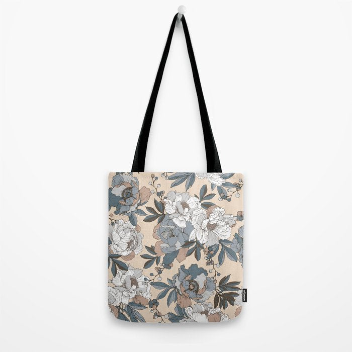pattern lush blue, beige and white peonies Tote Bag Gallery Image 2