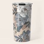 pattern lush blue, beige and white peonies Travel Mug Gallery Image 1