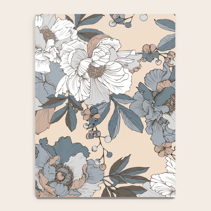 pattern lush blue, beige and white peonies Notebook Gallery Image 4