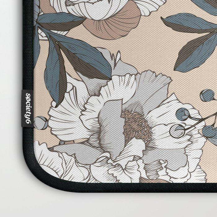 pattern lush blue, beige and white peonies Laptop Sleeve Gallery Image 3