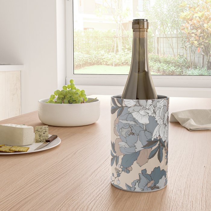 pattern lush blue, beige and white peonies Wine Chiller Gallery Image 4