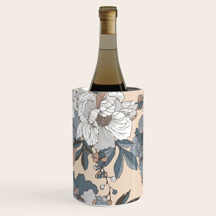 pattern lush blue, beige and white peonies Wine Chiller Gallery Image 3