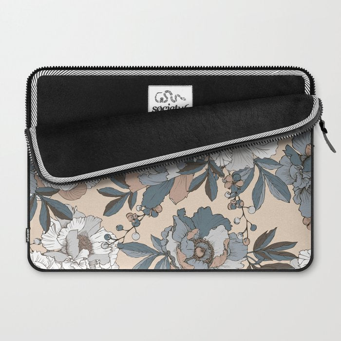 pattern lush blue, beige and white peonies Laptop Sleeve Gallery Image 2