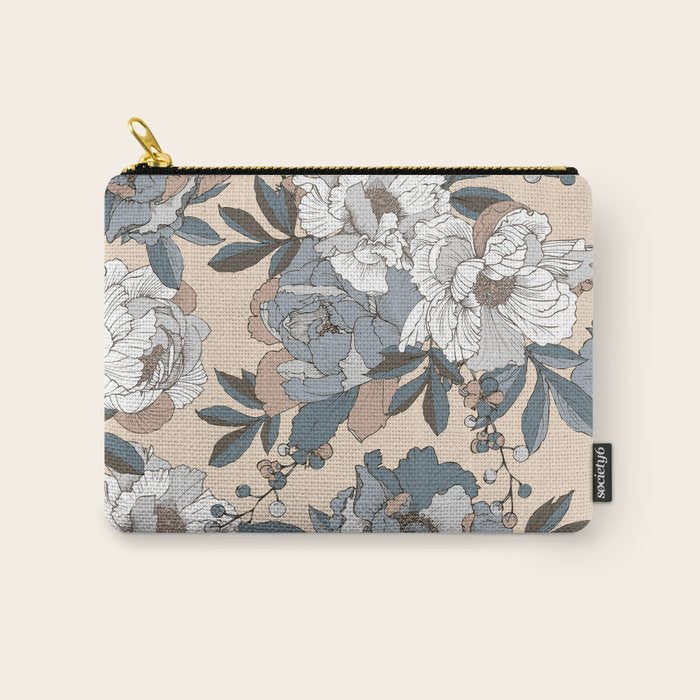 pattern lush blue, beige and white peonies Carry All Pouch Gallery Image 1