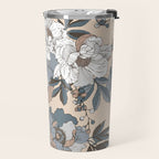 pattern lush blue, beige and white peonies Travel Mug Gallery Image 2