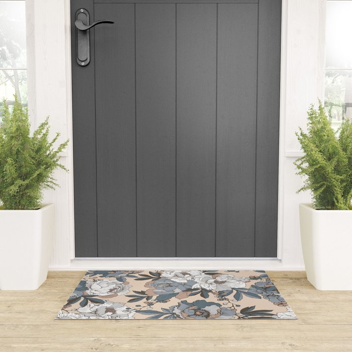 pattern lush blue, beige and white peonies Welcome Mat Gallery Image 3