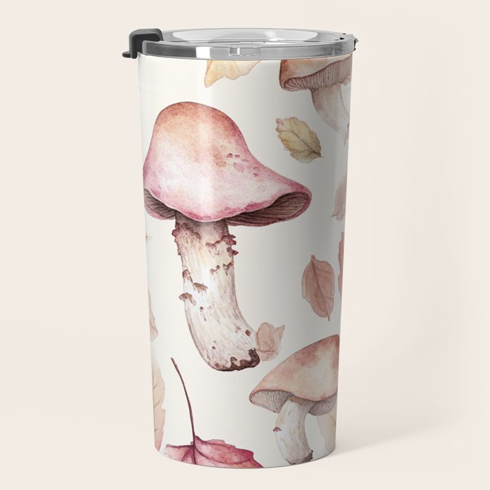 Fall Autumn Leaves and Mushroom Watercolor All Over Travel Mug Gallery Image 3