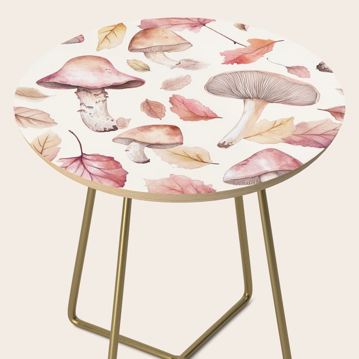 Fall Autumn Leaves and Mushroom Watercolor All Over Side Table Gallery Image 2