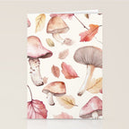 Fall Autumn Leaves and Mushroom Watercolor All Over Stationery Card Gallery Image 2