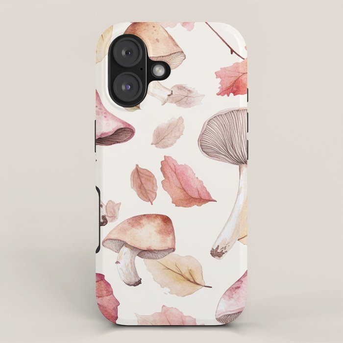 Fall Autumn Leaves and Mushroom Watercolor All Over iPhone Case Gallery Image 1