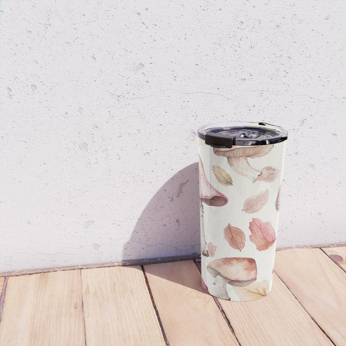 Fall Autumn Leaves and Mushroom Watercolor All Over Travel Mug Gallery Image 4