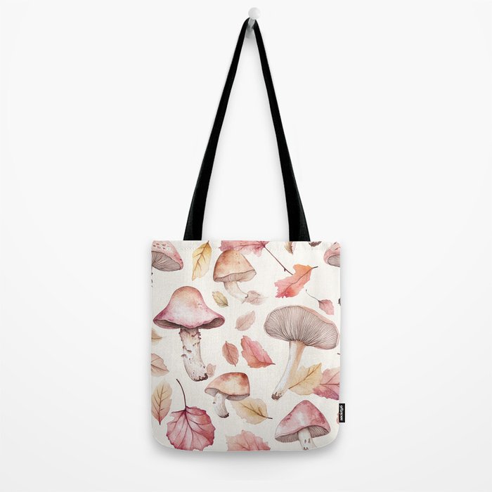 Fall Autumn Leaves and Mushroom Watercolor All Over Tote Bag Gallery Image 2