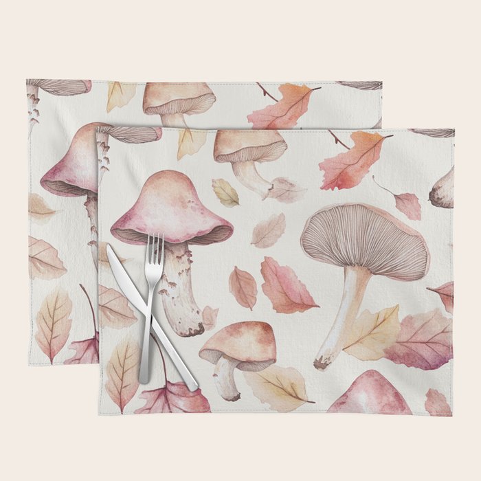 Fall Autumn Leaves and Mushroom Watercolor All Over Placemat Gallery Image 1