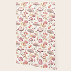 Fall Autumn Leaves and Mushroom Watercolor All Over Wallpaper Gallery Image 2