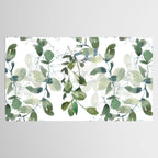 Festive, Watercolor, Leaves Print, White and Green Tablecloth Gallery Image 2