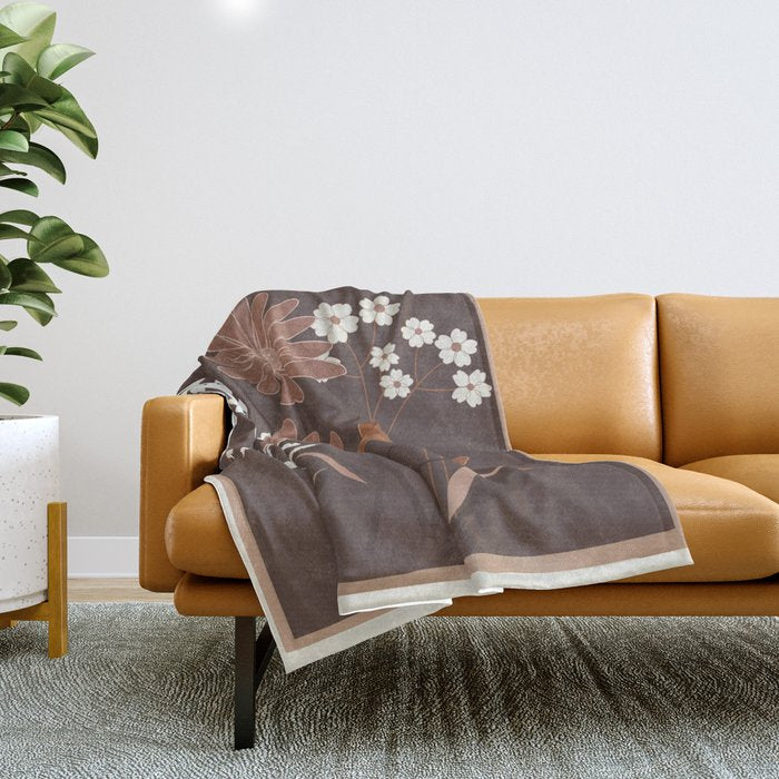 Floral Mocha 1 Throw Blanket Gallery Image 1