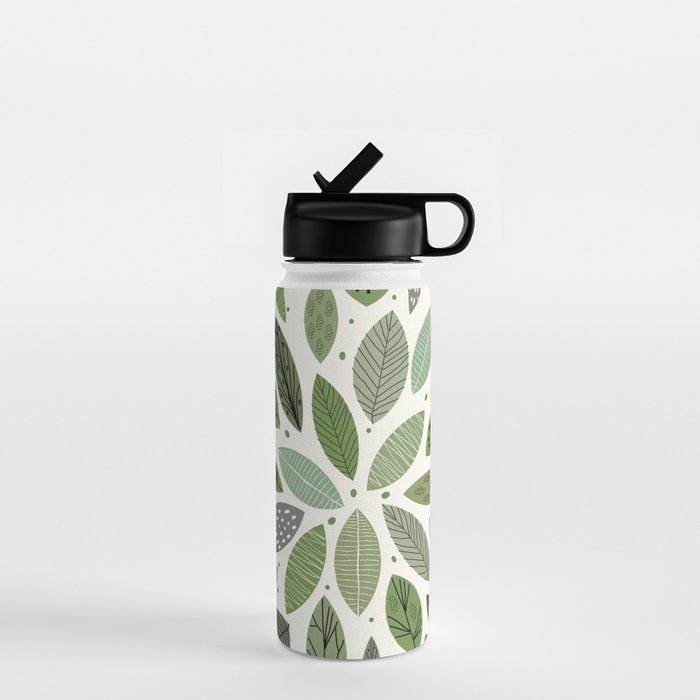 Mid-Century Green Leaves Water Bottle