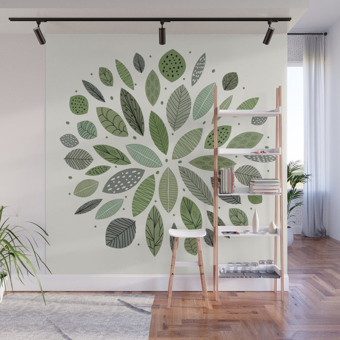 Mid-Century Green Leaves Wall Mural
