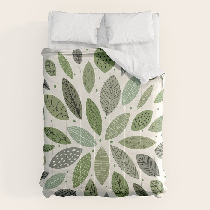Mid-Century Green Leaves Comforter