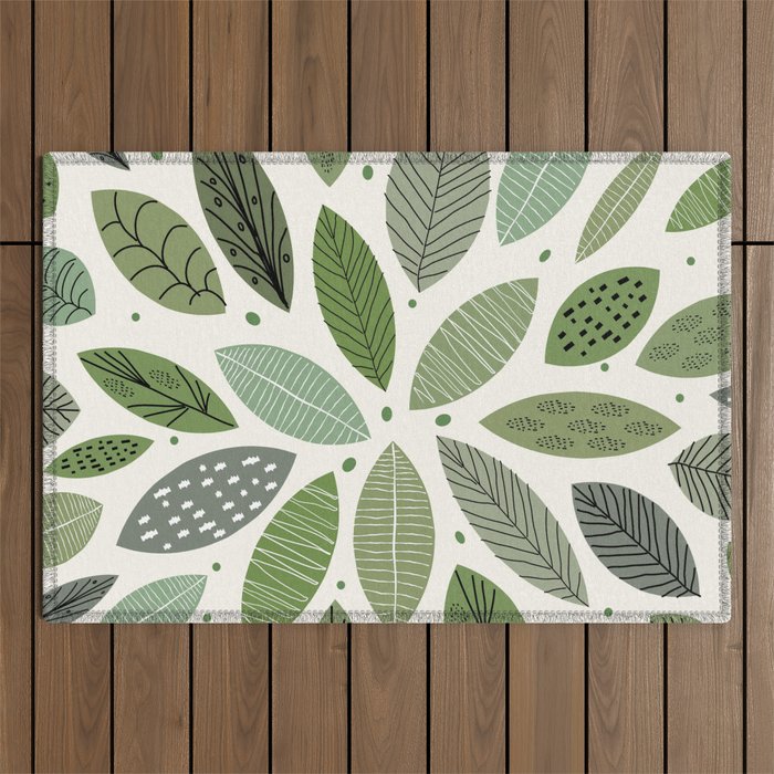 Mid-Century Green Leaves Outdoor Rug Gallery Image 1