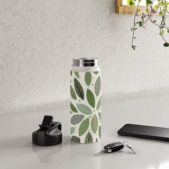 Mid-Century Green Leaves Water Bottle Gallery Image 4