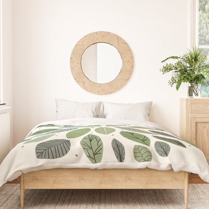 Mid-Century Green Leaves Duvet Cover Gallery Image 3