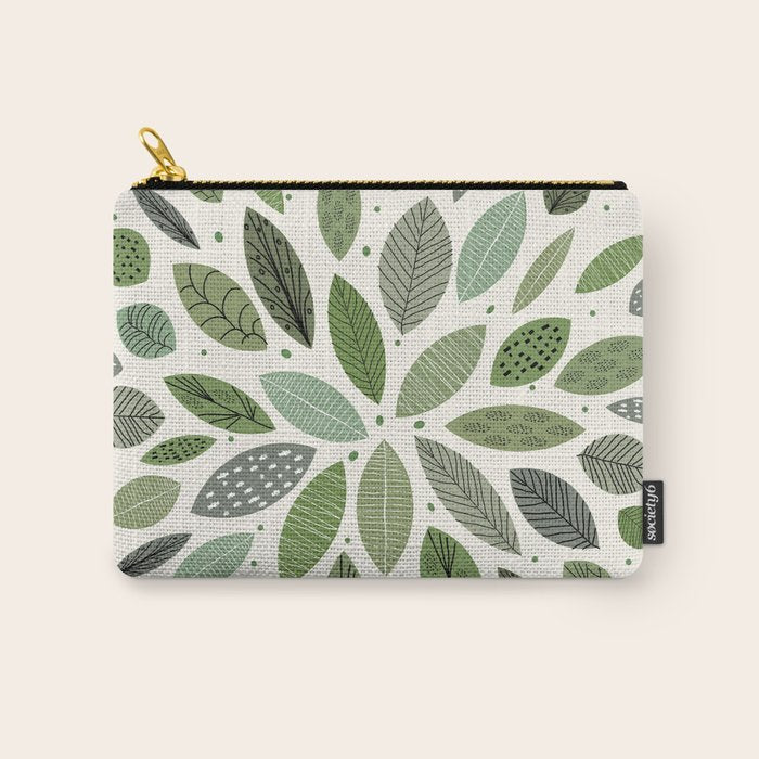 Mid-Century Green Leaves Carry All Pouch Gallery Image 1