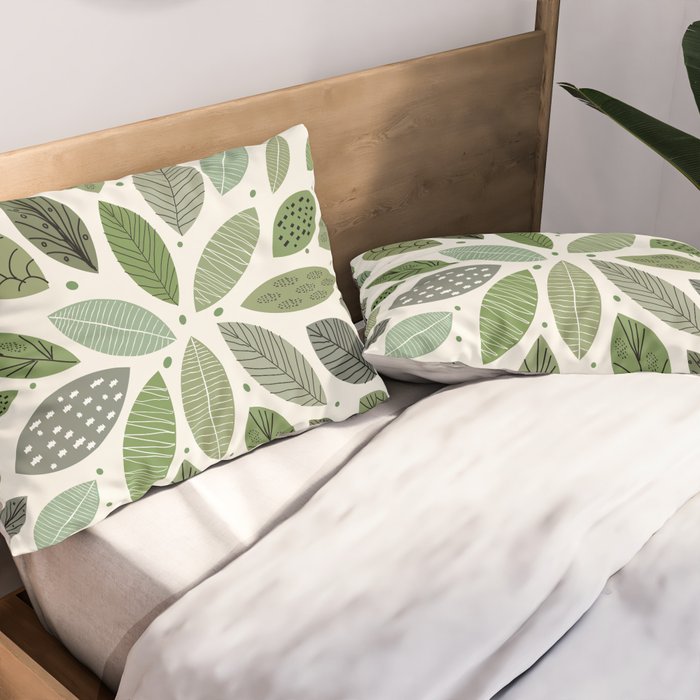 Mid-Century Green Leaves Pillow Sham Gallery Image 2