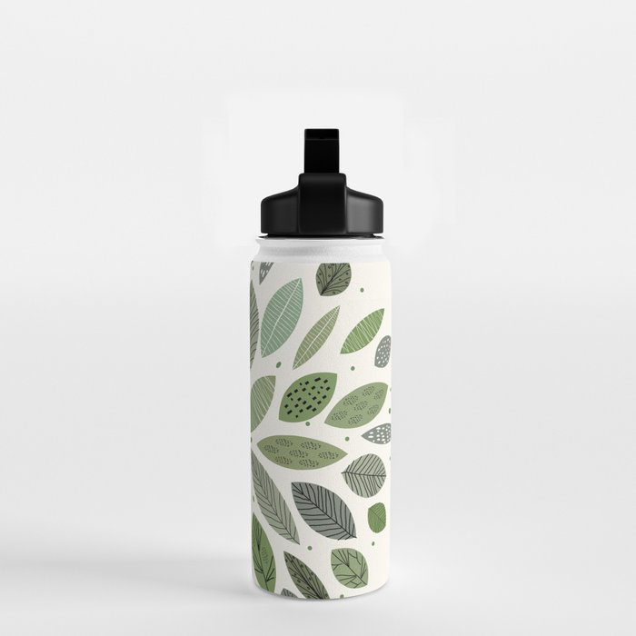 Mid-Century Green Leaves Water Bottle Gallery Image 2
