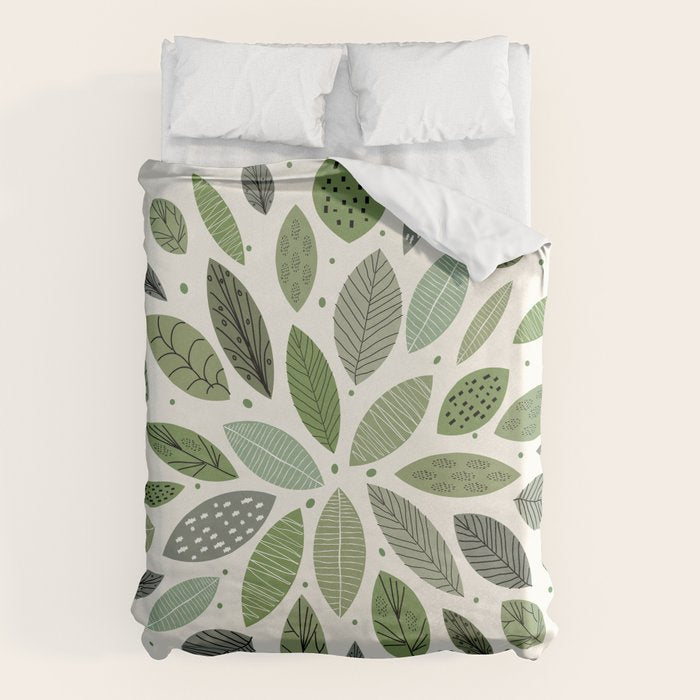 Mid-Century Green Leaves Duvet Cover
