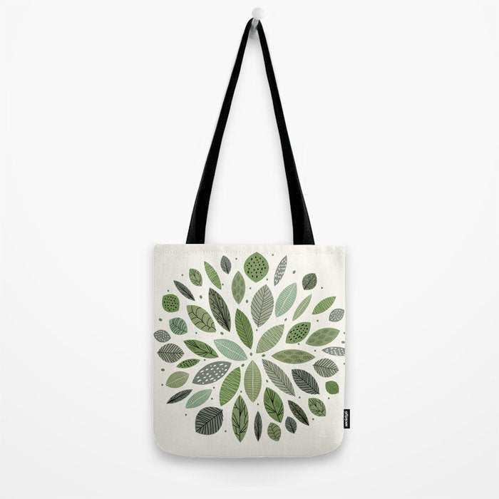 Mid-Century Green Leaves Tote Bag Gallery Image 2