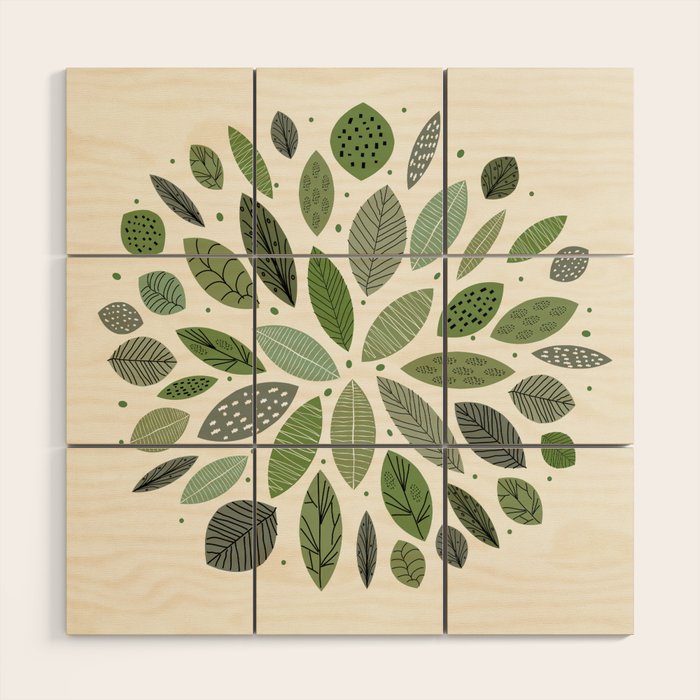 Mid-Century Green Leaves Wood Wall Art