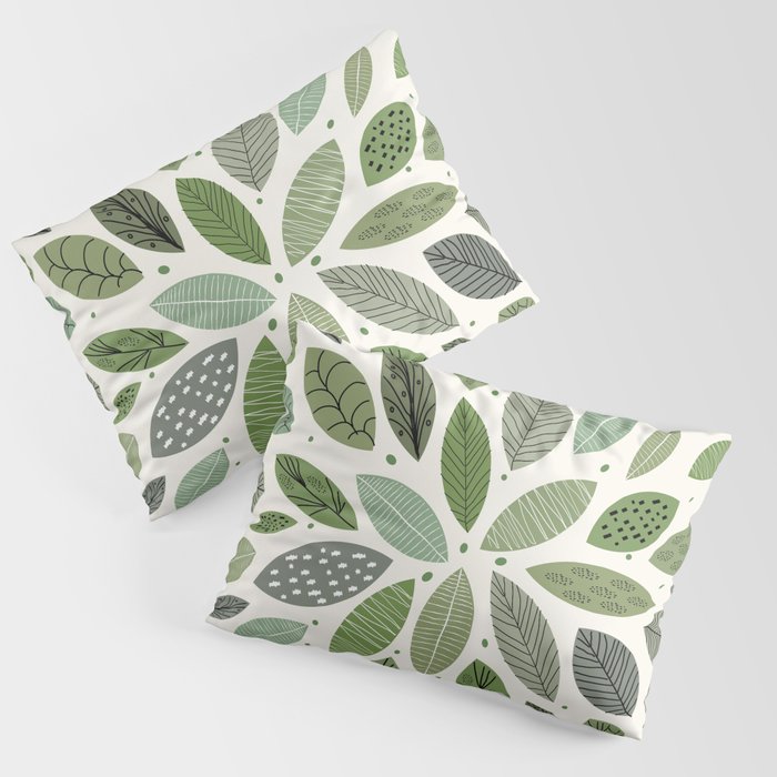 Mid-Century Green Leaves Pillow Sham
