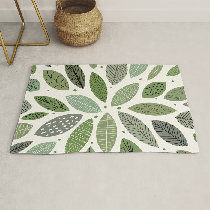 Mid-Century Green Leaves Rug Gallery Image 1