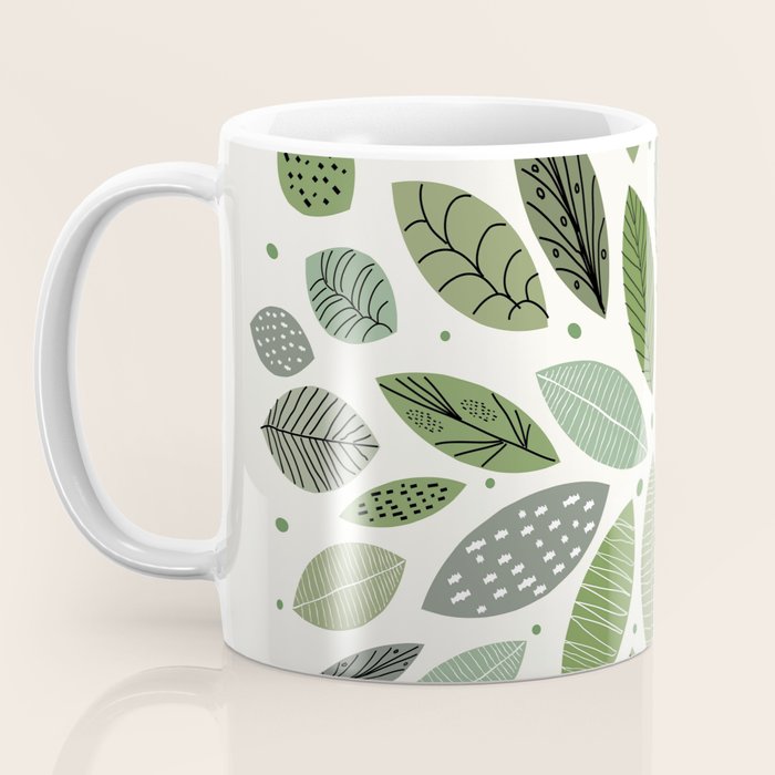 Mid-Century Green Leaves Coffee Mug Gallery Image 3