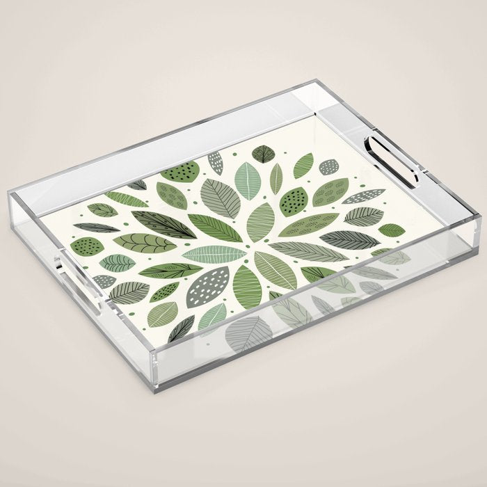 Mid-Century Green Leaves Acrylic Tray Gallery Image 1