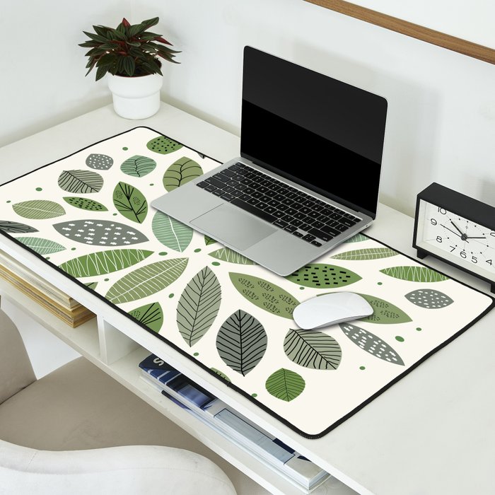 Mid-Century Green Leaves Desk Mat Gallery Image 2