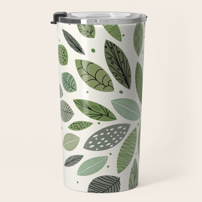 Mid-Century Green Leaves Travel Mug Gallery Image 3