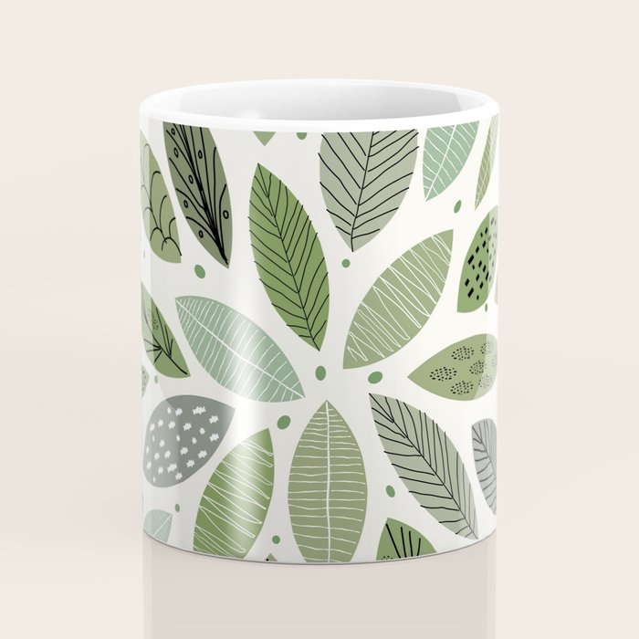 Mid-Century Green Leaves Coffee Mug Gallery Image 4