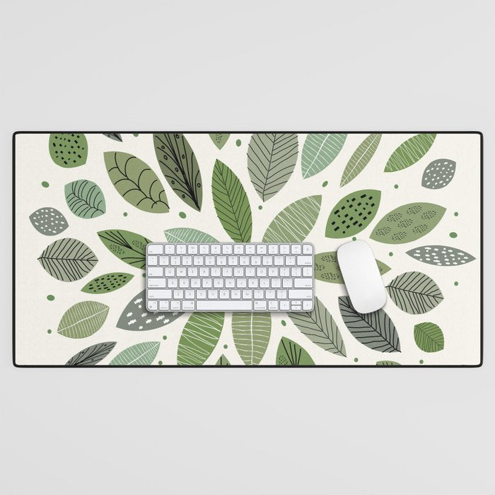Mid-Century Green Leaves Desk Mat Gallery Image 1