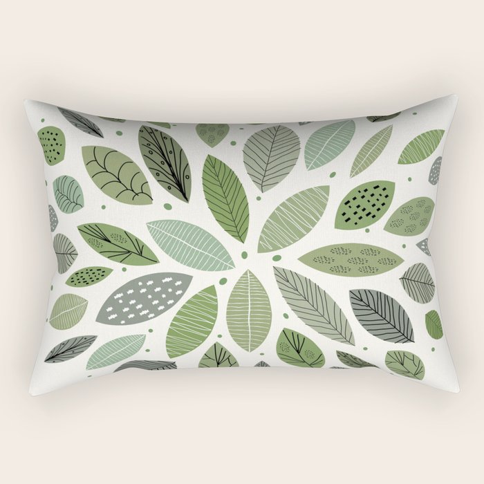Mid-Century Green Leaves Rectangular Pillow
