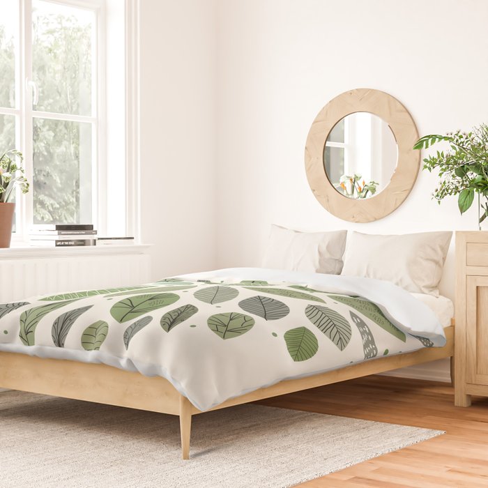 Mid-Century Green Leaves Duvet Cover Gallery Image 2