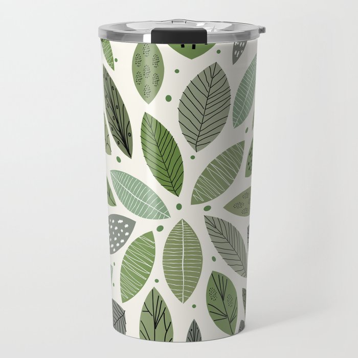 Mid-Century Green Leaves Travel Mug Gallery Image 1
