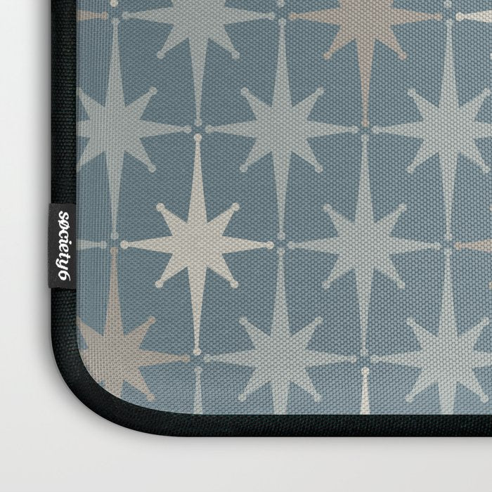 Midcentury Modern Atomic Starburst Pattern in Light Neutral Blue Gray Tones Laptop Sleeve Gallery Image 3