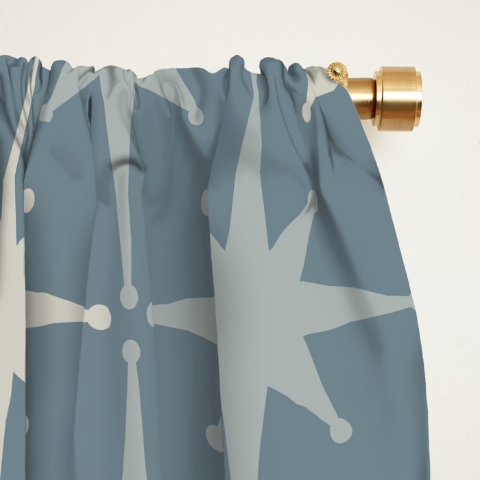 Midcentury Modern Atomic Starburst Pattern in Light Neutral Blue Gray Tones Window Curtain Gallery Image 2